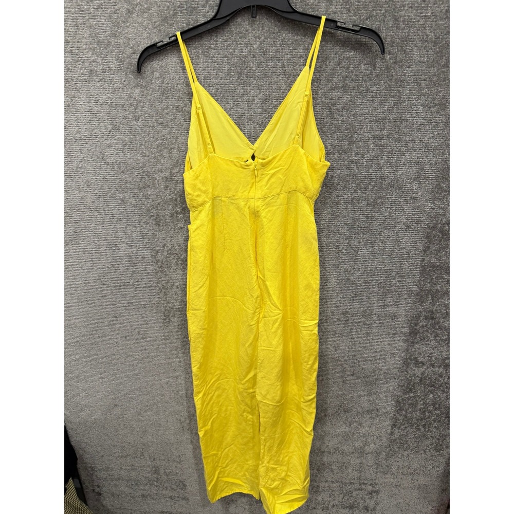 Future Collective Women Dress 2 Yellow Linen Blend Ring Cut-Out Midi Sundress - Picture 5 of 7